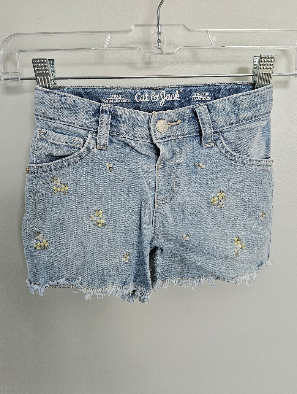 Cat & Jack | Light Blue Denim Shorts with Yellow Floral Embroidery